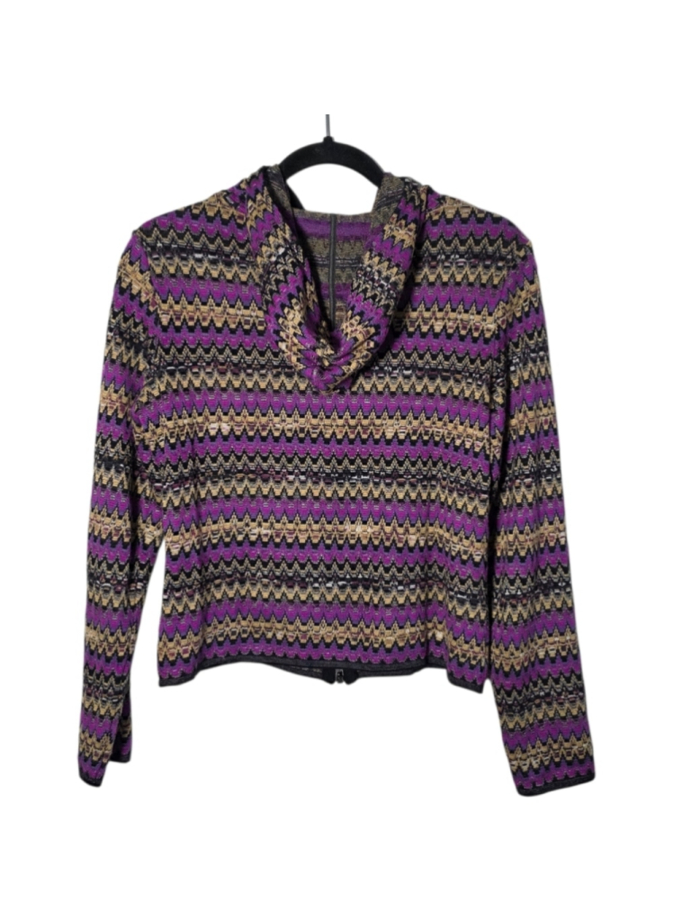 Missoni Zip Front Knit Cardigan Jacket Multicolor Zigzag Hooded Cropped Size 42 - Picture 3 of 8